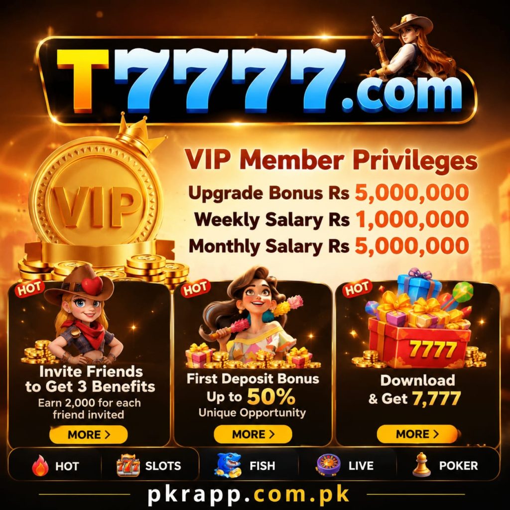 "T7777 platform interface showing game categories, user dashboard, registration overview, safety information, and mobile-friendly design."